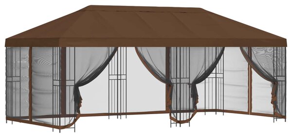 Paviljon s bočnim stranama 6 x 3 m Smeđa Poliester i čelik 190 - Smeđa / 6 x 3 m