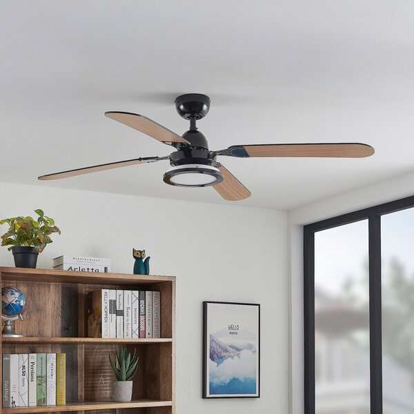 Lucande Tedric LED stropni ventilator, crni, tih, 133 cm, Crno, Dnevni boravak/blagovaonica, Metal