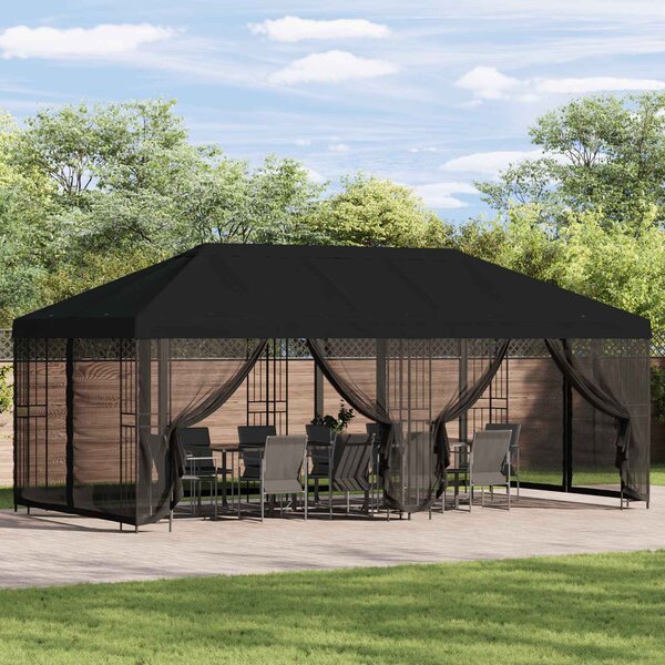 Paviljon s bočnim stranama 6 x 3 m Crna Poliester i čelik 190 - Crna / 6 x 3 m