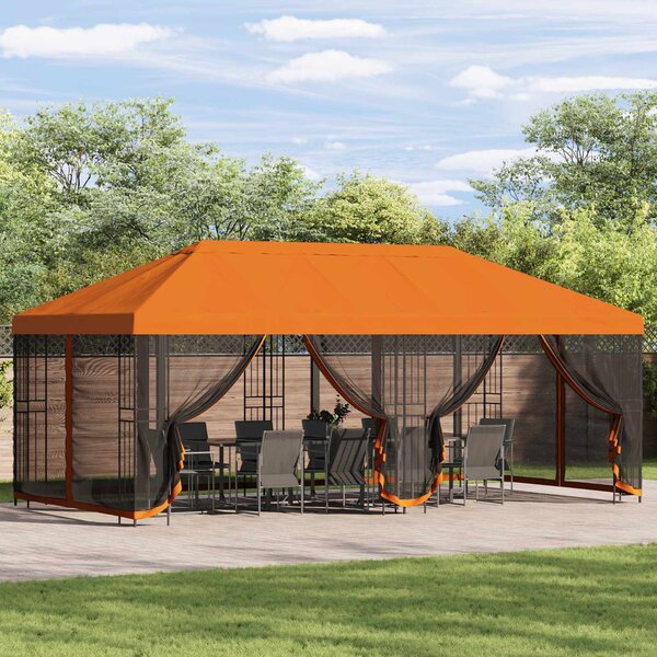Paviljon s bočnim stranama 6 x 3 m Narančasta Poliester i čelik - Narančasta / 6 x 3 m