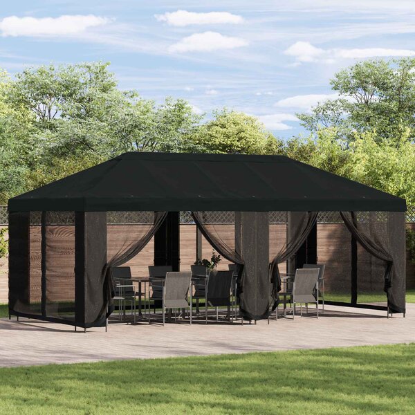 Paviljon s bočnim stranama 6 x 3 m Crna Poliester i čelik 190 - Crna / 6 x 3 m