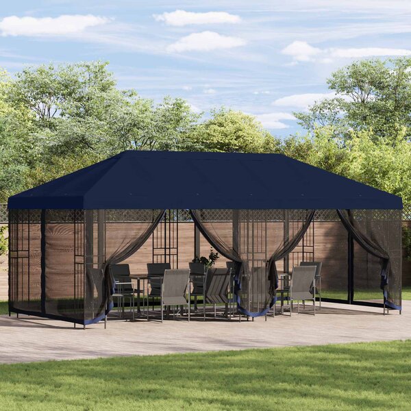 Paviljon s bočnim stranama 6 x 3 m Plava Poliester i čelik 190 - Plava / 6 x 3 m