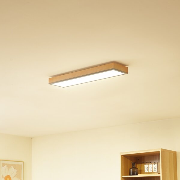 Lindby Laviona LED stropna svjetiljka, duga, 80 cm, Drvo, Dnevni boravak/blagovaonica, Drvo