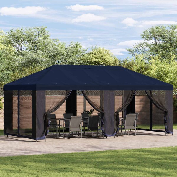 Paviljon s bočnim stranama 6 x 3 m Plava Poliester i čelik 190 - Plava / 6 x 3 m