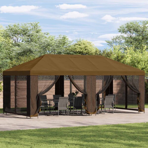 Paviljon s bočnim stranama 6 x 3 m Sivosmeđa Poliester i čelik - Smeđesiva / 6 x 3 m