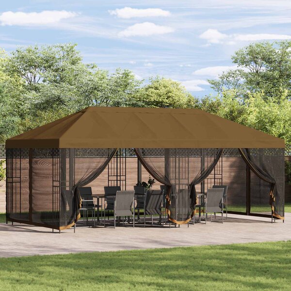 Paviljon s bočnim stranama 6 x 3 m Sivosmeđa Poliester i čelik - Smeđesiva / 6 x 3 m