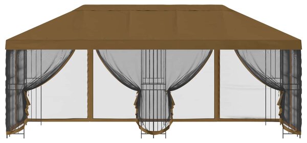 Paviljon s bočnim stranama 6 x 3 m Sivosmeđa Poliester i čelik - Smeđesiva / 6 x 3 m