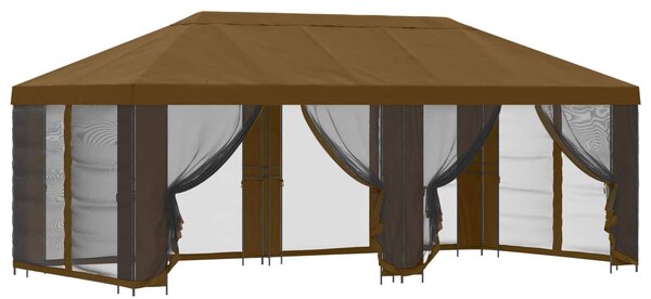 Paviljon s bočnim stranama 6 x 3 m Sivosmeđa Poliester i čelik - Smeđesiva / 6 x 3 m
