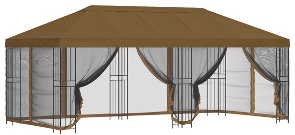 Paviljon s bočnim stranama 6 x 3 m Sivosmeđa Poliester i čelik - Smeđesiva / 6 x 3 m