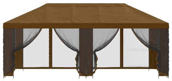 Paviljon s bočnim stranama 6 x 3 m Sivosmeđa Poliester i čelik - Smeđesiva / 6 x 3 m