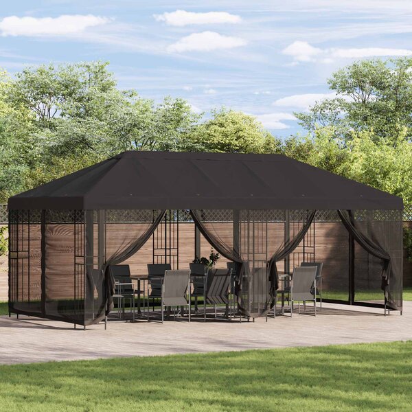 Paviljon s bočnim stranama 6 x 3 m Antracit Poliester i čelik - Antracit / 6 x 3 m