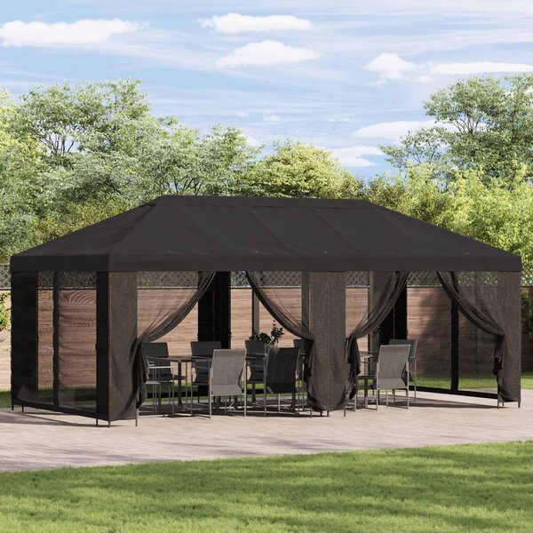 Paviljon s bočnim stranama 6 x 3 m Antracit Poliester i čelik - Antracit / 6 x 3 m