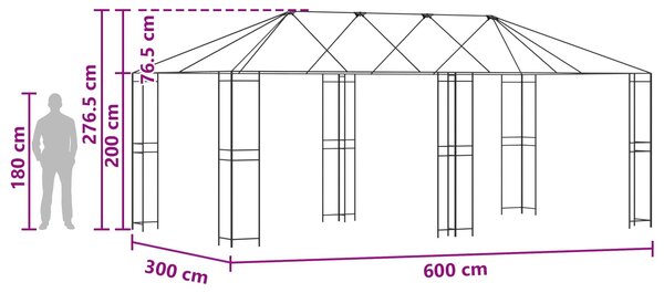 Okvir za gazebo 6 x 3 m Crna Čelik - Crna / 6 x 3 m