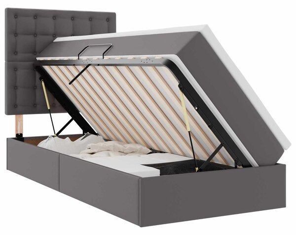 Krevet s od storage s madracem Siva 90 x 200 cm Lažna koža - Siva / 90 x 200 cm