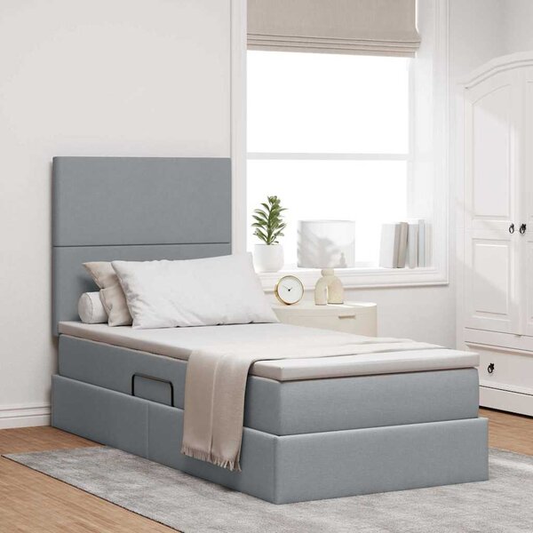 Krevet s prostorom za pohranu s LED-om Svijetlo siva Poliester - Svjetlosiva / 90 x 190 cm