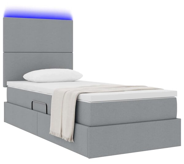 Krevet s prostorom za pohranu s LED-om Svijetlo siva Poliester - Svjetlosiva / 90 x 190 cm