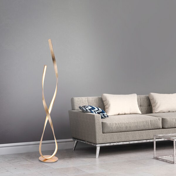 Paul Neuhaus LED podna lampa Linda, zlatna, metalna, prigušiva, prigušiva, Zlato / mjed, Dnevni boravak/blagovaonica, Metal