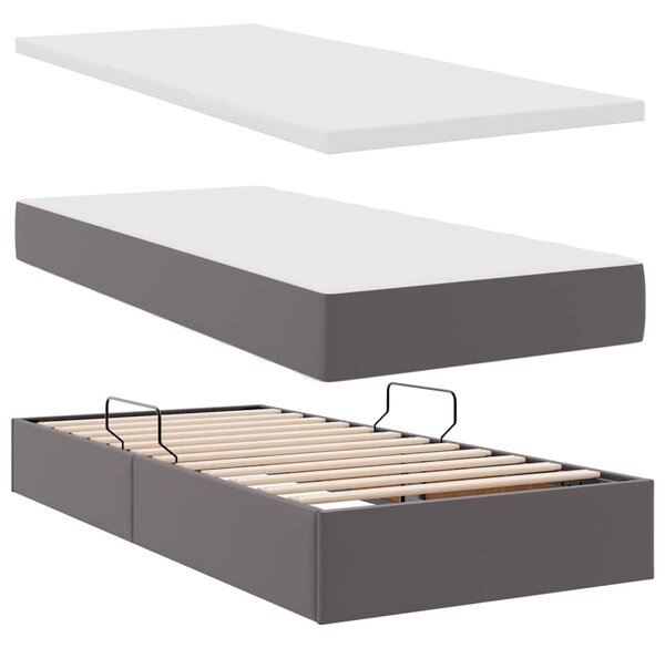 Krevet s madracem i skladištem Siva 90 x 190 cm Lažna koža - Siva / 90 x 190 cm