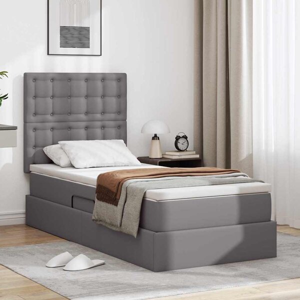 Krevet s od storage s madracem Siva 90 x 200 cm Lažna koža - Siva / 90 x 200 cm