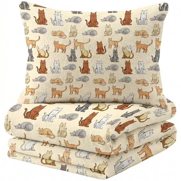 Posteljina od mikrovlakana COLORED CATS krem Dimenzije posteljine: 70 x 90 cm | 140 x 220 cm