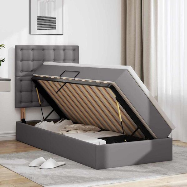 Krevet s od storage s madracem Siva 90 x 200 cm Lažna koža - Siva / 90 x 200 cm