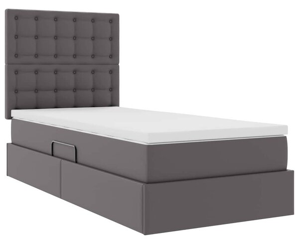 Krevet s od storage s madracem Siva 90 x 200 cm Lažna koža - Siva / 90 x 200 cm