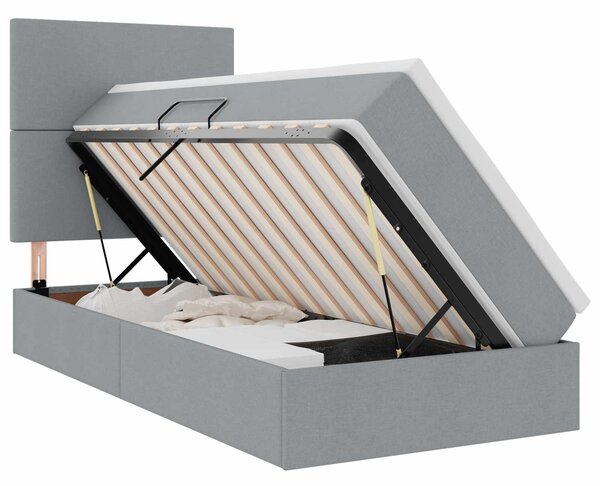 Krevet s prostorom za pohranu s LED-om Svijetlo siva Poliester - Svjetlosiva / 90 x 190 cm