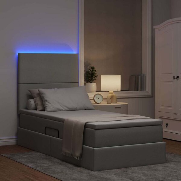 Krevet s prostorom za pohranu s LED-om Svijetlo siva Poliester - Svjetlosiva / 90 x 190 cm
