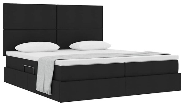 Krevet s od storage s uzglavljem Crna 200 x 200 cm Tkanina - Crna / 200 x 200 cm