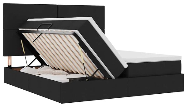 Krevet s od storage s uzglavljem Crna 200 x 200 cm Tkanina - Crna / 200 x 200 cm