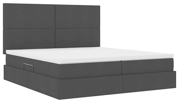 Krevet s od storage s uzglavljem Crna 200 x 200 cm Tkanina - Crna / 200 x 200 cm