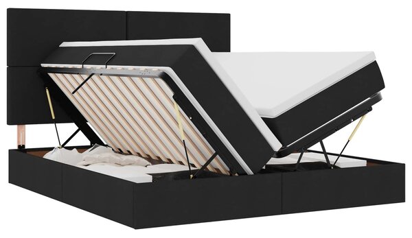 Krevet s od storage s uzglavljem Crna 200 x 200 cm Tkanina - Crna / 200 x 200 cm