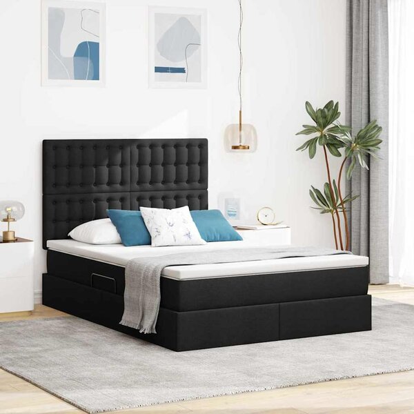 Krevet s madracem i skladištem Crna 140 x 190 cm tkanina - Crna / 140 x 190 cm
