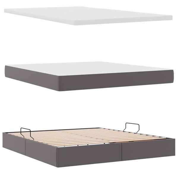 Krevet s od storage s madracem Siva 160 x 200 cm Lažna koža - Siva / 160 x 200 cm