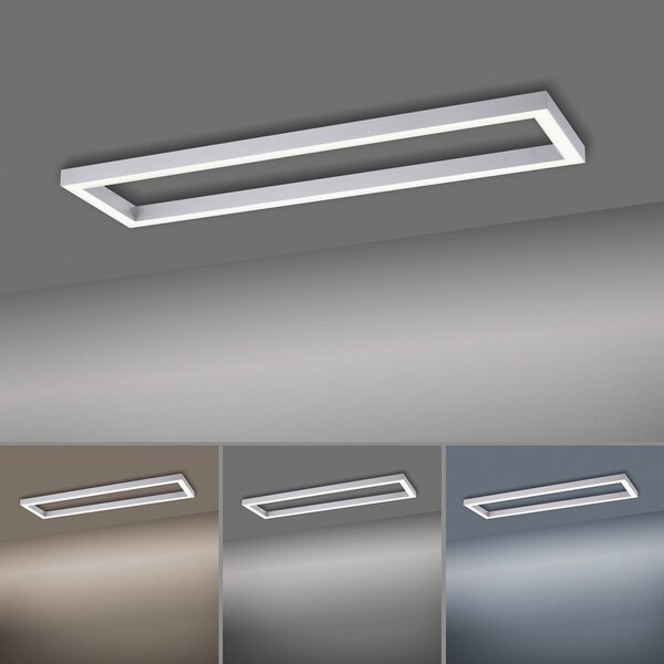 PURE LED stropna svjetiljka Lines, 110 x 30 cm, srebrna, CCT, daljinsko, prigušiva, Sivo, Dnevni boravak/blagovaonica, Metal