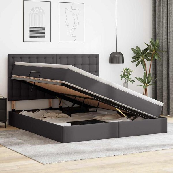 Krevet s od storage s madracem Siva 160 x 200 cm Lažna koža - Siva / 160 x 200 cm