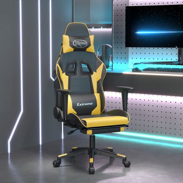 VidaXL Igraća stolica od umjetne kože s osloncem za noge Crna i zlatna