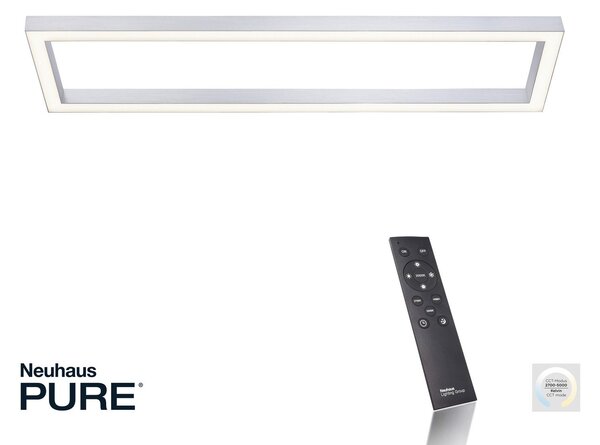 PURE LED stropna svjetiljka Lines, 110 x 30 cm, srebrna, CCT, daljinsko, prigušiva, Sivo, Dnevni boravak/blagovaonica, Metal