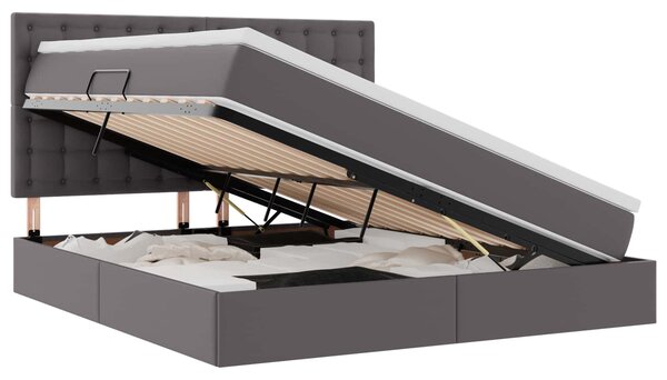 Krevet s od storage s madracem Siva 160 x 200 cm Lažna koža - Siva / 160 x 200 cm
