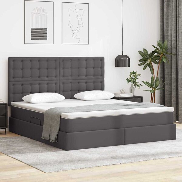 Krevet s od storage s madracem Siva 160 x 200 cm Lažna koža - Siva / 160 x 200 cm