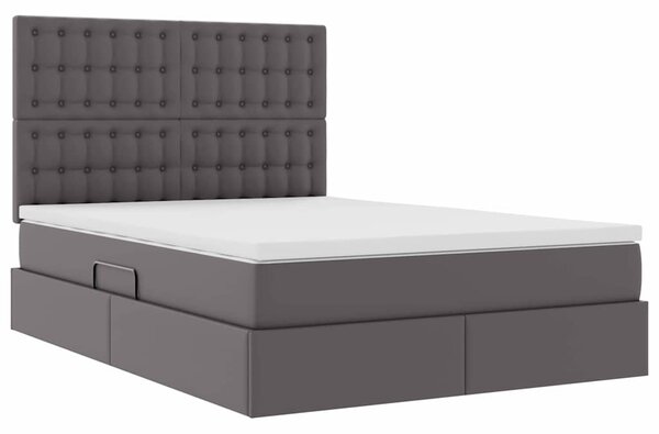 Krevet s od storage s madracem Siva 140 x 190 cm Lažna koža - Siva / 140 x 190 cm