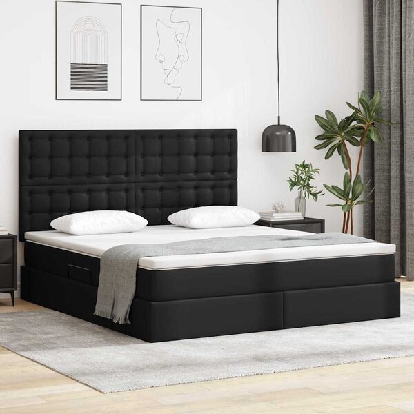 Krevet s od storage s madracem Crna 160 x 200 cm Lažna koža - Crna / 160 x 200 cm
