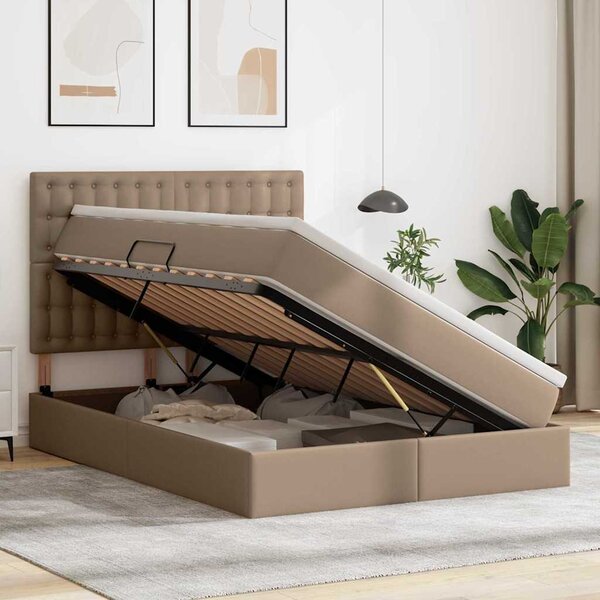 Krevet s od storage s madracem Kapućino 140 x 200 cm Lažna koža - Smeđa / 140 x 200 cm