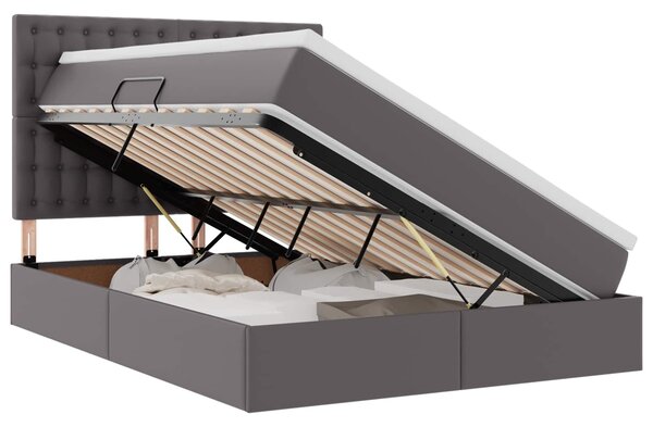 Krevet s od storage s madracem Siva 140 x 190 cm Lažna koža - Siva / 140 x 190 cm