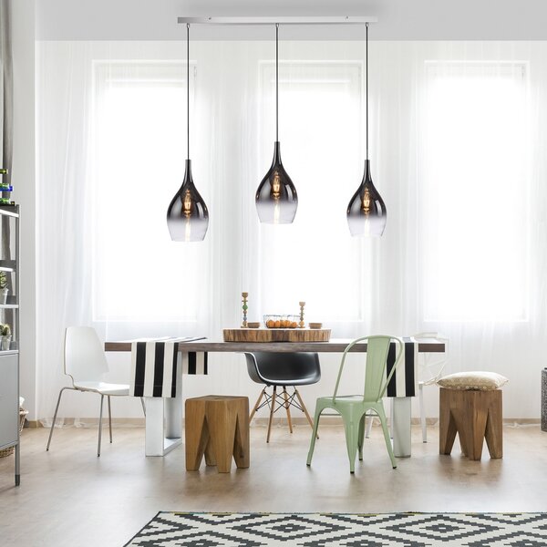 Paul Neuhaus Pilua viseća lampa, dim, staklo, 100 cm, 3 žarulje., prigušiva, Sivo, Dnevni boravak/blagovaonica, Staklo