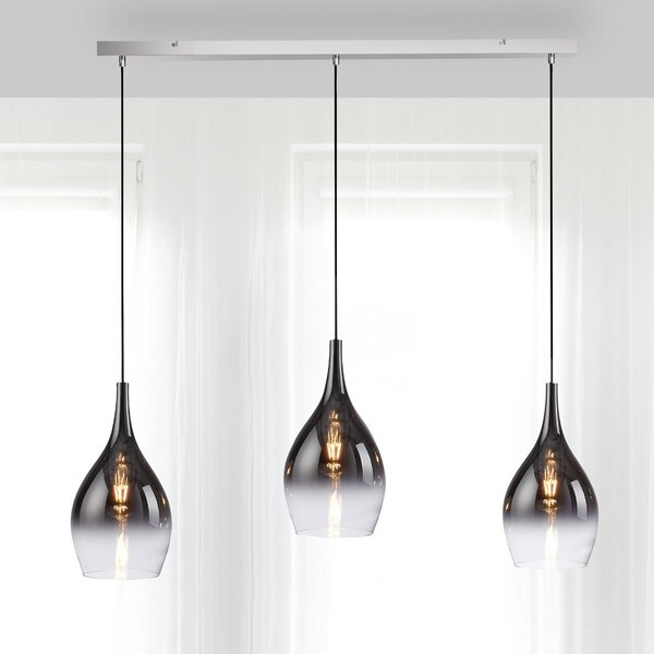 Paul Neuhaus Pilua viseća lampa, dim, staklo, 100 cm, 3 žarulje., prigušiva, Sivo, Dnevni boravak/blagovaonica, Staklo
