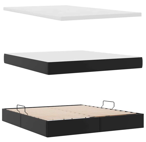 Krevet s od storage s madracem Crna 160 x 200 cm Lažna koža - Crna / 160 x 200 cm