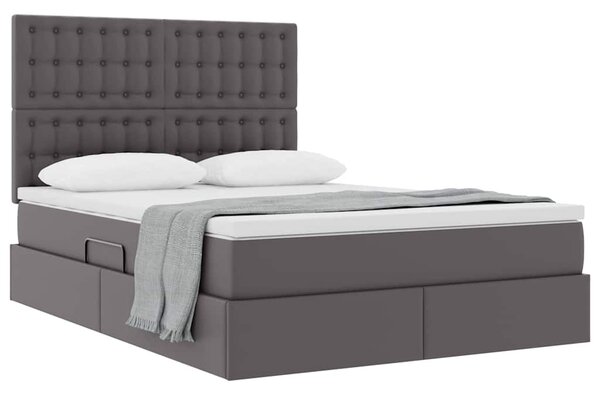 Krevet s od storage s madracem Siva 140 x 190 cm Lažna koža - Siva / 140 x 190 cm