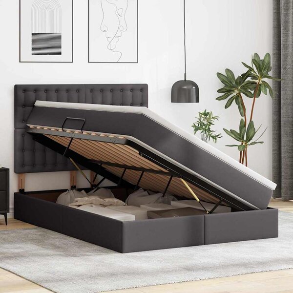 Krevet s od storage s madracem Siva 140 x 190 cm Lažna koža - Siva / 140 x 190 cm