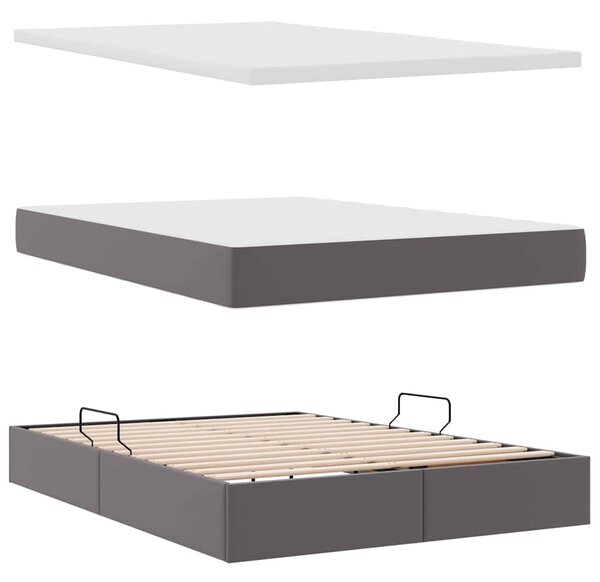 Krevet s od storage s madracem Siva 140 x 190 cm Lažna koža - Siva / 140 x 190 cm